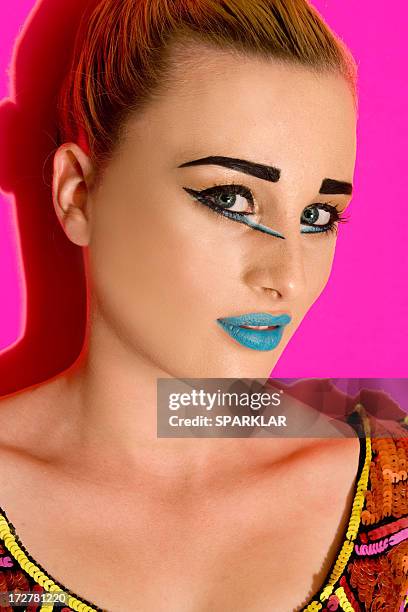 avant garde beauty portrait - colorful eye liner stock pictures, royalty-free photos & images