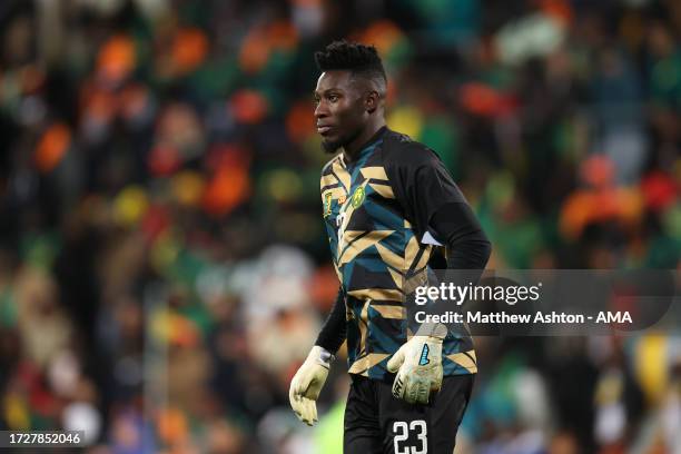 Andre Onana of Cameroon during the International Friendly match between Senegal and Cameroon at Stade Bollaert-Delelis on October 16, 2023 in Lens,...