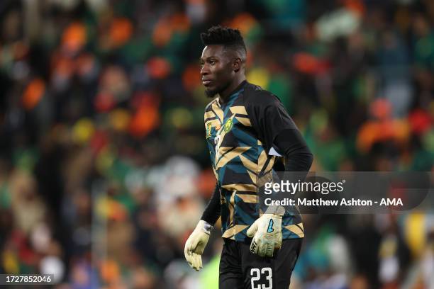 Andre Onana of Cameroon during the International Friendly match between Senegal and Cameroon at Stade Bollaert-Delelis on October 16, 2023 in Lens,...