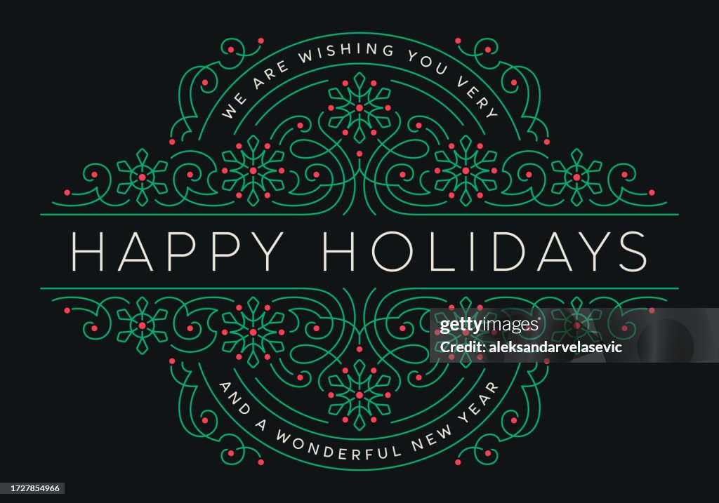 Ornate Holiday Christmas Greeting Card with Swirl Frame and Typography