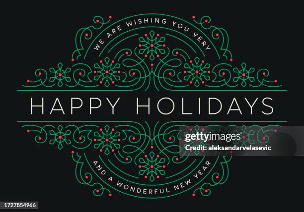 ornate holiday christmas greeting card with swirl frame and typography - christmas background vector stock illustrations