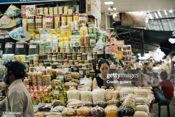 colorful stall at street market in hue, vietnam - asian market stock pictures, royalty-free photos & images