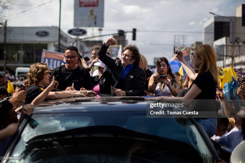 Closing Rally Presidential candidate Javier Milei of La Libertad Avanza gestures to ...