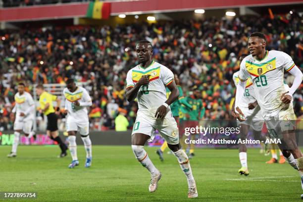 Sadio Mane of Senegal celebrates after scoring a goal to make it 1-0 during the International Friendly match between Senegal and Cameroon at Stade...