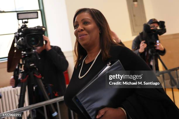 New York State Attorney General Letitia James arrives for the civil fraud trial of former U.S. President Donald Trump at New York State Supreme Court...