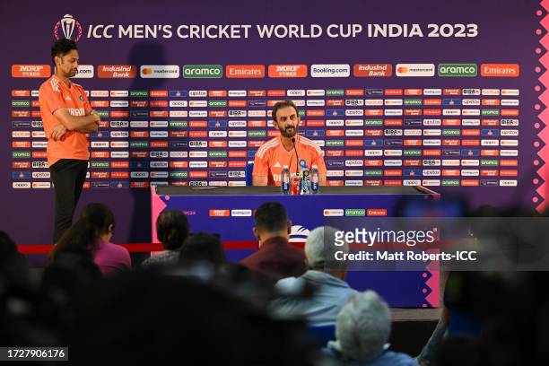 India batting coach, Vikram Rathour speaks during a press conference prior to the ICC Men's Cricket World Cup India 2023 India & Afghanistan Net...