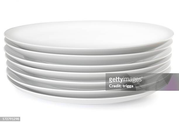 pila di piastre cena - piatto descrizione generale foto e immagini stock