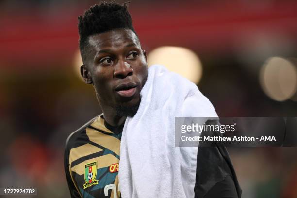 Andre Onana of Cameroon during the International Friendly match between Senegal and Cameroon at Stade Bollaert-Delelis on October 16, 2023 in Lens,...