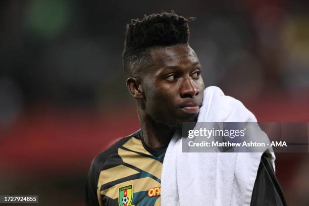 Andre Onana of Cameroon during the International Friendly match between Senegal and Cameroon at Stade Bollaert-Delelis on October 16, 2023 in Lens,...