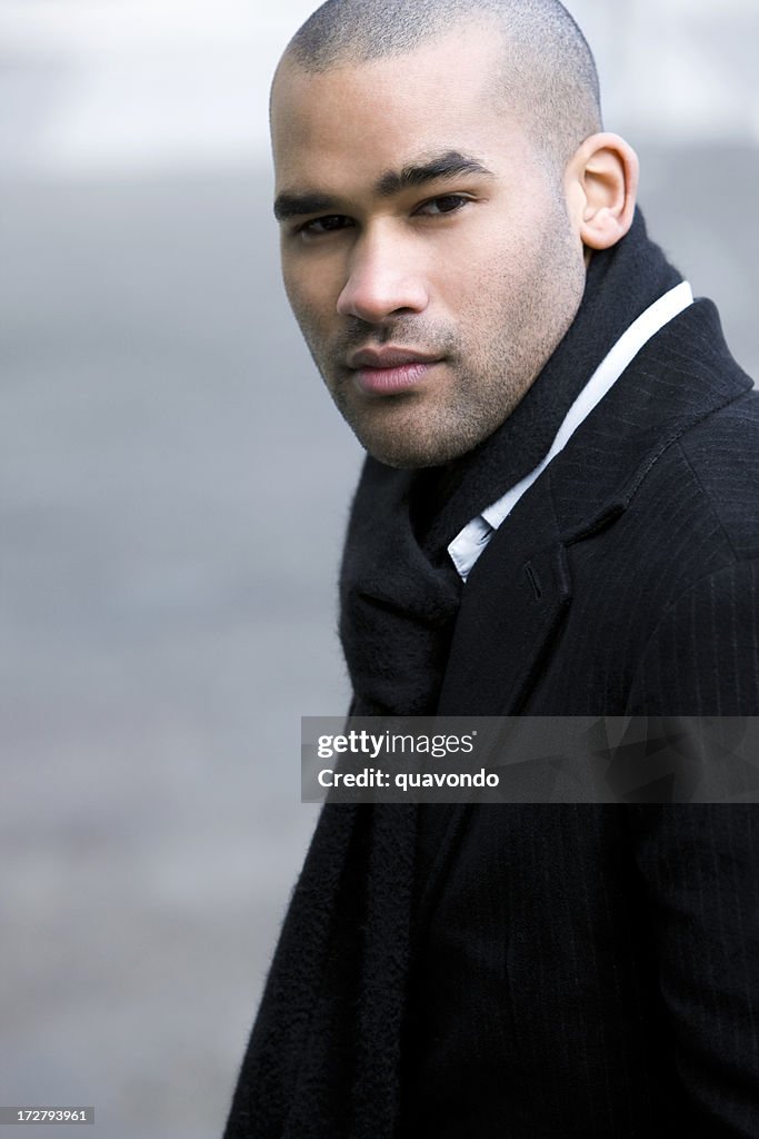 African American Young Man Fashion Model Portrait, Copy Space