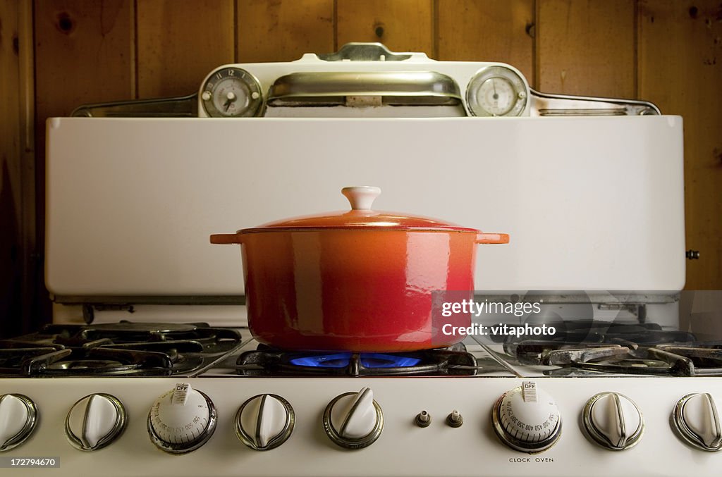 Cast iron pot on stove