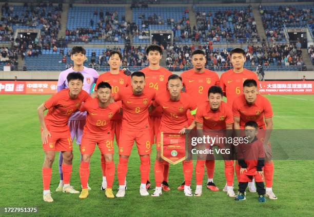 Players of China line up prior to the international friendly match between China and Vietnam at Dalian Sports Center Stadium on October 10, 2023 in...