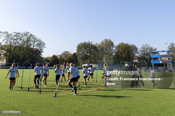 Players of FC Internazionale in action during the FC Internazionale Women training session on October 10, 2023 in Milan, Italy.