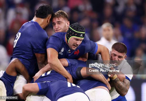 Francois Cros of France competes in a maul during the Rugby World Cup France 2023 match between France and Italy at Parc Olympique on October 06,...