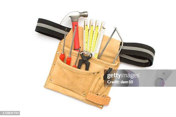 tool belt on white background - tool belt stock pictures, royalty-free photos & images