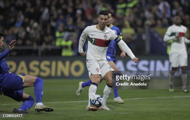 Cristiano Ronaldo of Portugal in action during the Euro 2024 qualifying football match between Bosnia and Herzegovina and Portugal at the Bilino...