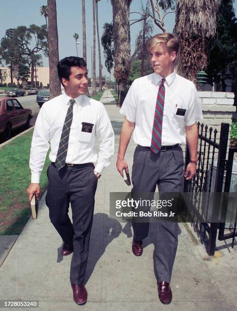 Elders Francisco Soto and Eric Johnson walk in neighborhoods to meet people and to discuss the teachings of The Church of Jesus Christ of Latter Day...
