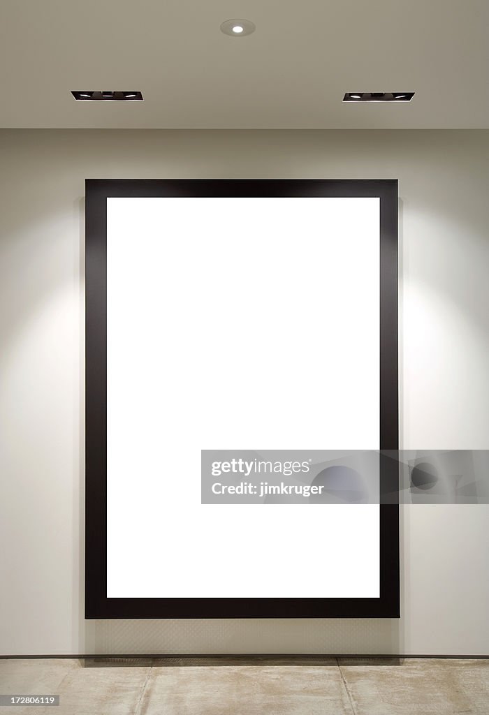 Wall mounted art frame and lighting.