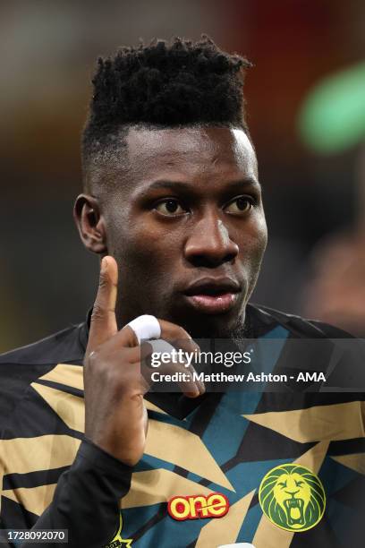 Andre Onana of Cameroon during the International Friendly match between Senegal and Cameroon at Stade Bollaert-Delelis on October 16, 2023 in Lens,...