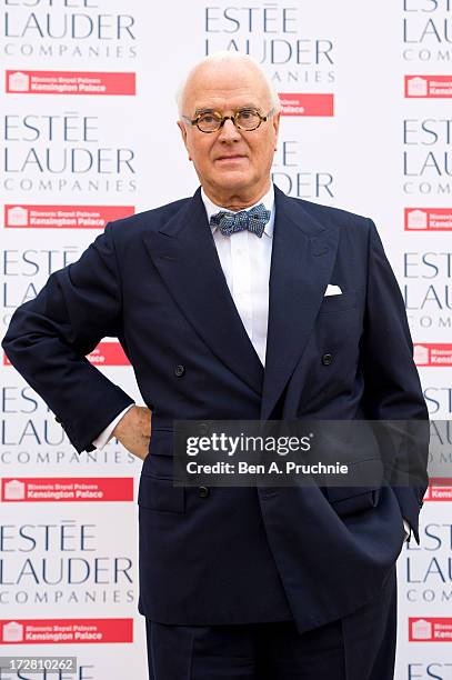 Manolo Blahnik attends the launch party for the Fashion Rules exhibition, a collection of dresses worn by HRH Queen Elizabeth II, Princess Margaret...