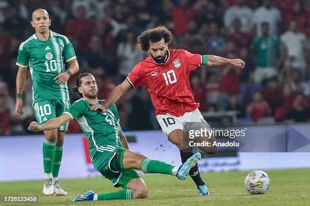 Mohamed Salah of Egypt in action during the friendly match between Egypt and Algeria at Hazza bin Zayed Stadium in Abu Dhabi, United Arab Emirates on...