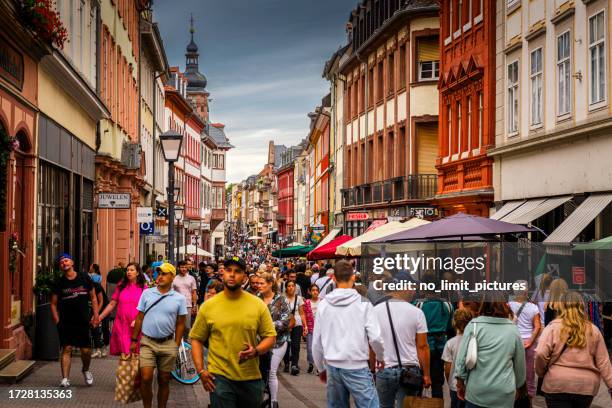 pedestrian zone at famous city heidelberg in germany - pedestrian zone stock pictures, royalty-free photos & images