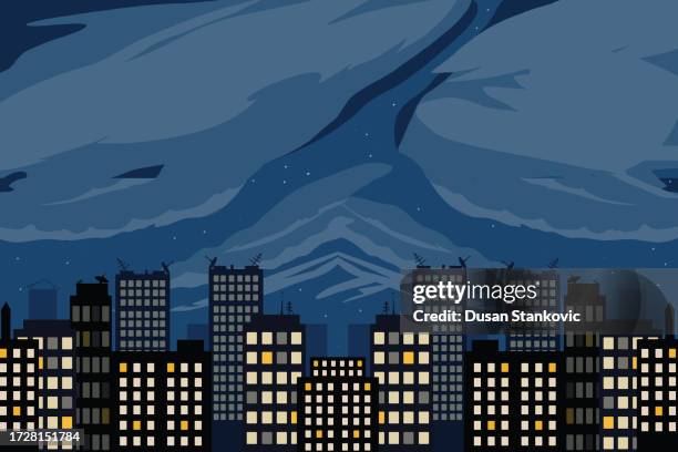 illustrazioni stock, clip art, cartoni animati e icone di tendenza di città di notte - luogo non identificato