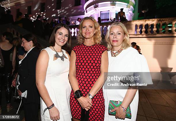 Isabell Braun, Sabine Nedelchev and Kerstin Schneider attend the Burda Style Group Preview - Harper's Bazaar pre launch party during the...