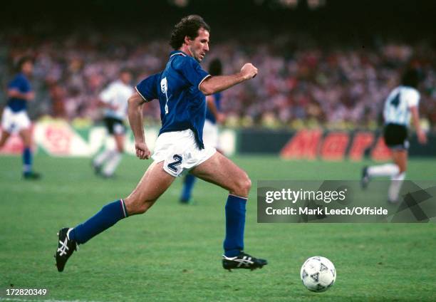 July 1990 FIFA World Cup semi-final - Argentina v Italy, Italian defender Franco Baresi brings out the ball.