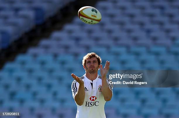 Leigh Halfpenny, the Lions fullback, catches the ball during the British & Irish Lions kicking session at ANZ Stadium on July 5, 2013 in Sydney,...