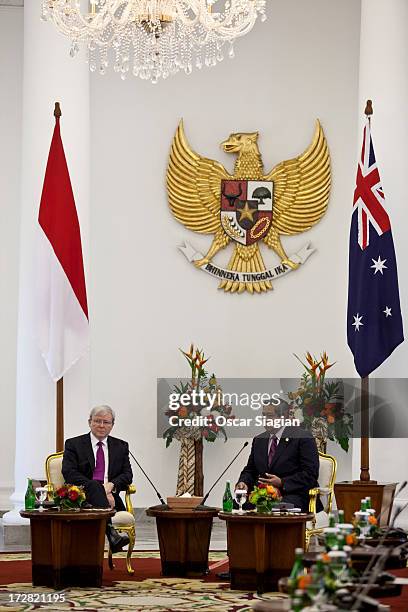 Australian Prime Minister Kevin Rudd and Indonesian President Susilo Bambang Yudoyono attend the annual bilateral meeting at Bogor Presidential...