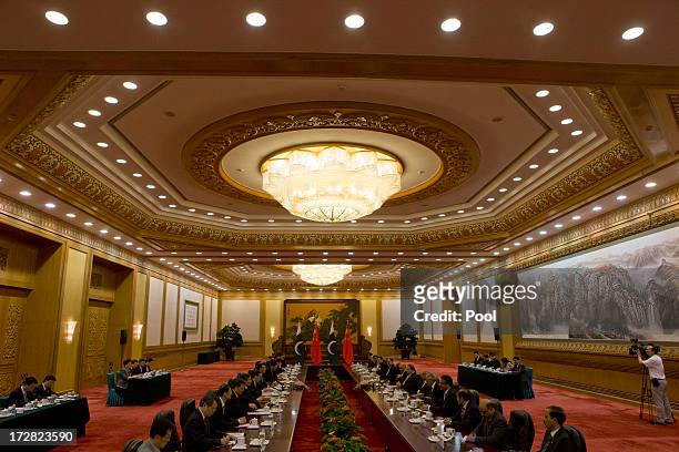 Pakistan and Chinese officials attend a signing ceremony held at the Great Hall of the People on July 5, 2013 in Beijing, China, Friday. This is...
