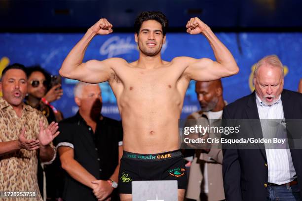 Gilberto Ramirez poses for the media on October 06, 2023 in Las Vegas, Nevada.