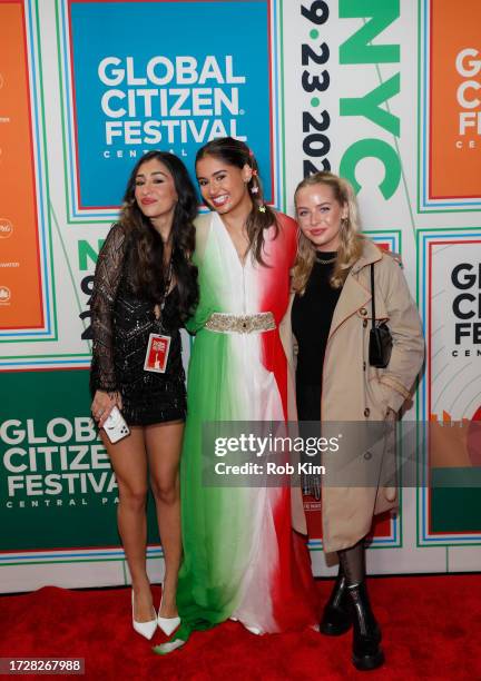 Katherine Ilkhani, Sophia Kianni and Margaux Augier attend Global Citizen Festival 2023 at Central Park on September 23, 2023 in New York City.