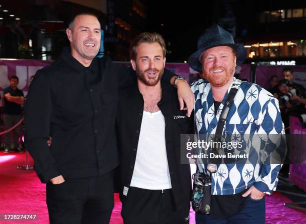 Paddy McGuinness, Kevin Bishop and Leigh Francis aka Keith Lemon attend the World Premiere of "Sumotherhood" at Cineworld Leicester Square on October...