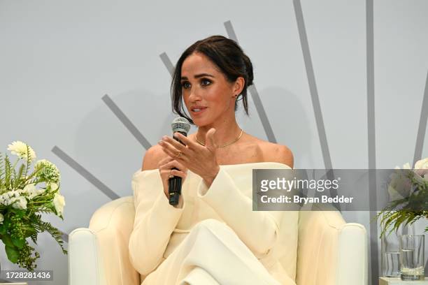 Meghan, Duchess of Sussex speaks onstage at The Archewell Foundation Parents’ Summit: Mental Wellness in the Digital Age during Project Healthy...