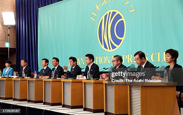 Social Democratic Party leader Mizuho Fukushima, People's Life Party leader Ichiro Ozawa, New Komeito leader Natsuo Yamaguchi, Democratic Party of...