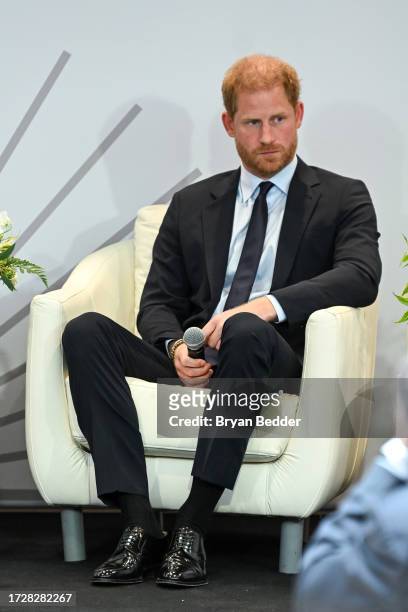 Prince Harry, Duke of Sussex speaks onstage at The Archewell Foundation Parents’ Summit: Mental Wellness in the Digital Age during Project Healthy...