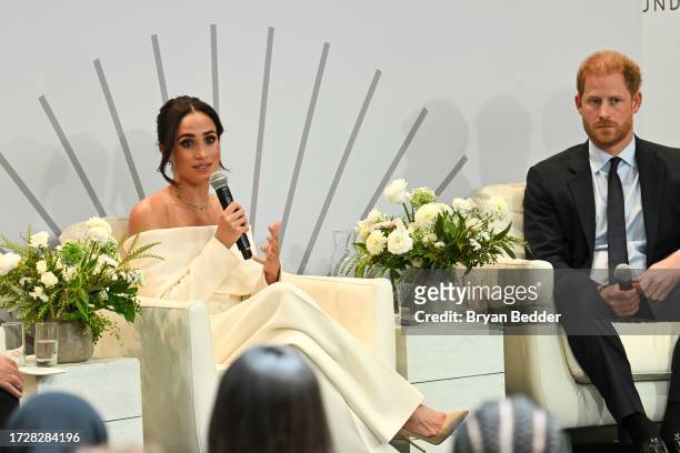 Meghan, Duchess of Sussex and Prince Harry, Duke of Sussex speak onstage at The Archewell Foundation Parents’ Summit: Mental Wellness in the Digital...