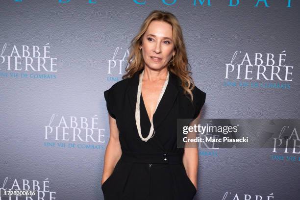 Emmanuelle Bercot attends the "L'Abbe Pierre, Une Vie De Combats" Premiere at Cinema UGC Normandie on October 10, 2023 in Paris, France.