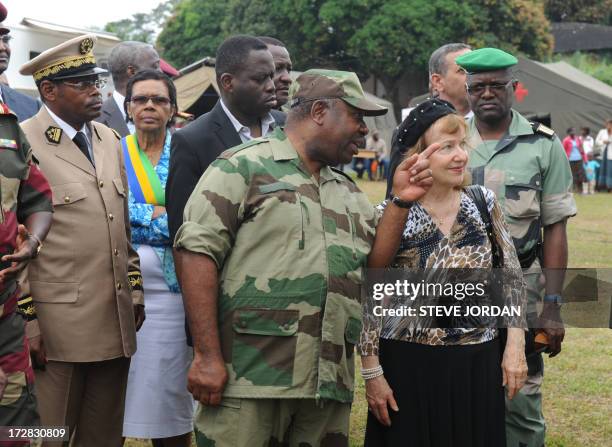 Gabonese President Ali Bongo and Christiane Engel , grand-daughter of the doctor Albert Schweitzer , visit on July 5, 2013 in Lambarene, the hospital...