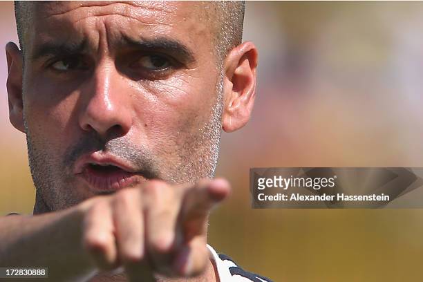 Josep Guardiola, head coach of FC Bayern Muenchen reacts during a training session at Campo Sportivo on July 5, 2013 in Arco, Italy.