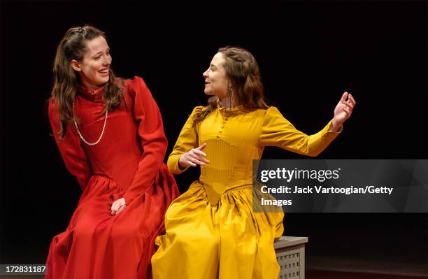 English actresses Rebecca Hall and Rebecca Callard perform in the final dress rehearsal of the Theatre Royal, Bath's production of 'As You Like It'...