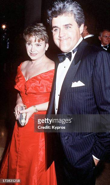 American talk show host Jay Leno with his wife Mavis Leno, 1992.