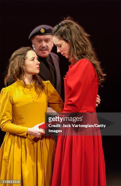 English actresses Rebecca Callard and Rebecca Hall perform in the final dress rehearsal of the Theatre Royal, Bath's production of 'As You Like It'...