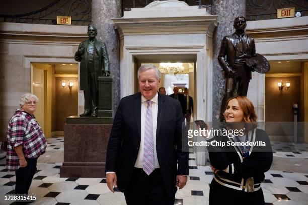 Former Trump White House Chief of Staff Mark Meadows talks with NBC News' Ali Vitali as he leads a private tour through Statuary Hall at the U.S....