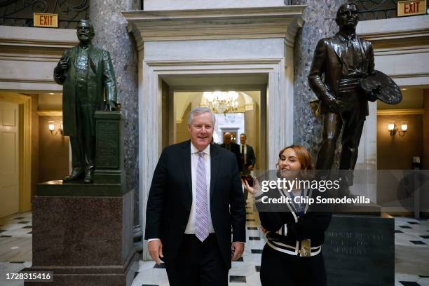 Former Trump White House Chief of Staff Mark Meadows talks with NBC News' Ali Vitali as he leads a private tour through Statuary Hall at the U.S....