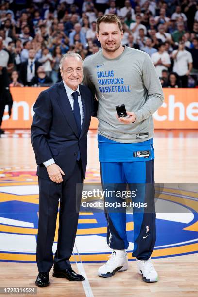 President of Real Madrid, Florentino Perez and Luka Doncic of Dallas Mavericks during Exhibition match between Real Madrid and Dallas Mavericks at...