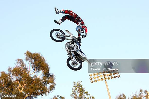 Freestyle Motorcross rider performs a trick during Americafest 2013, 87th Annual Fourth of July Celebration at Rose Bowl on July 4, 2013 in Pasadena,...