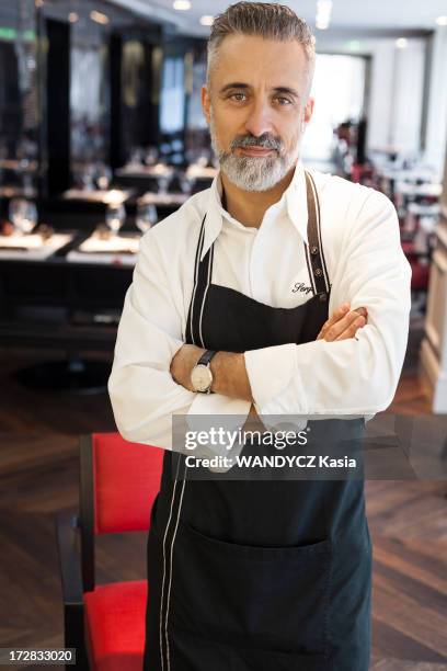 Spanish chef Sergi Arola poses in his restaurant Pica Pica specialized in tapas on October 01, 2012 in Paris,France.